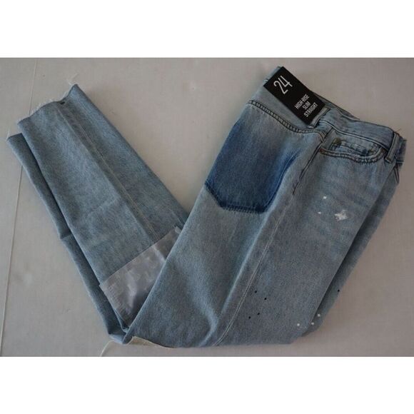 BDG x Urban Outfitters Women Sz 24 Blue Patchwork Hi-Rise Slim Straight Jeans - Picture 8 of 8